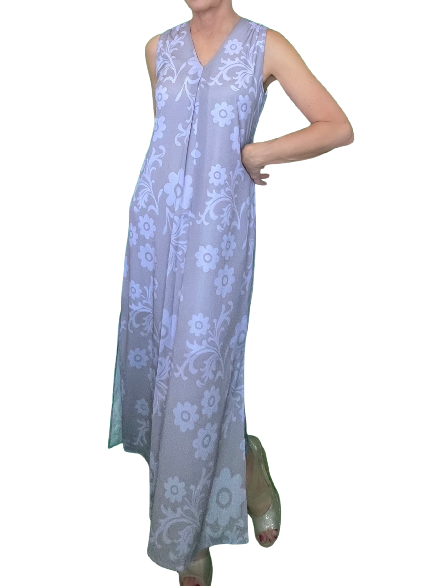Maxi Pleat Dress - Lavender Retro Floral Print