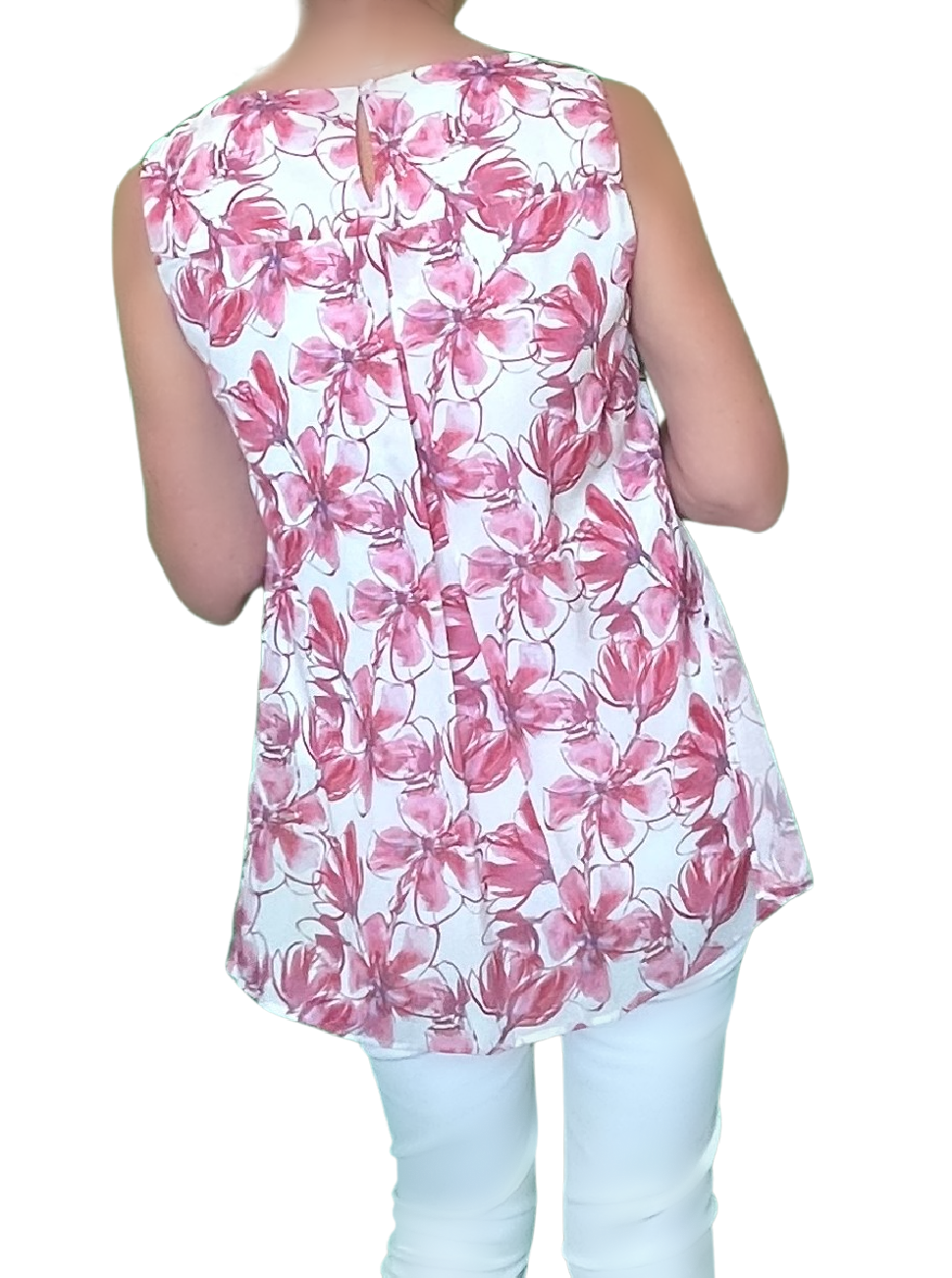 Side Slit Sleeveless Top - Raspberry Floral Print