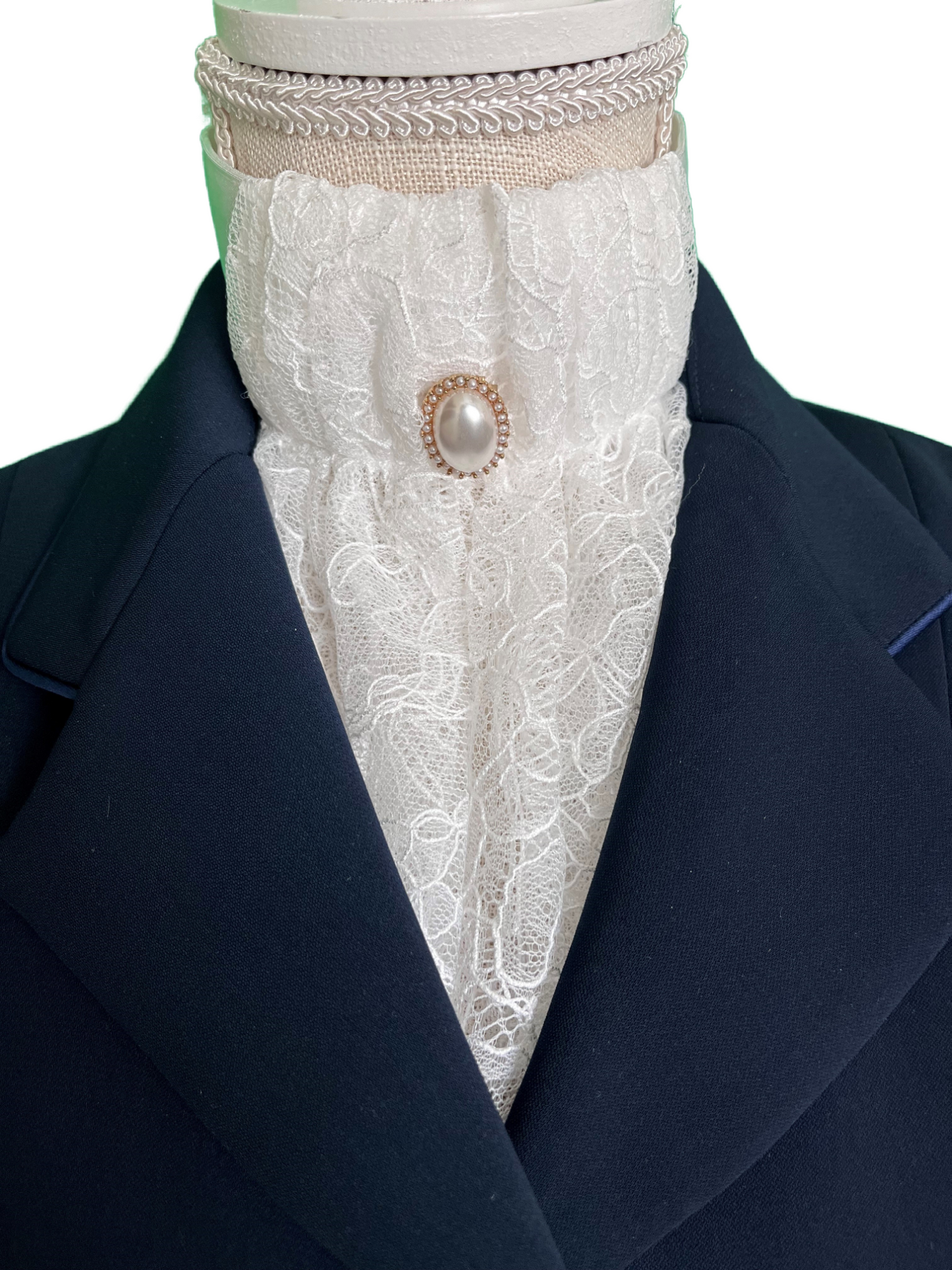 White Chantilly Lace Stock Tie with Pearl Brooch