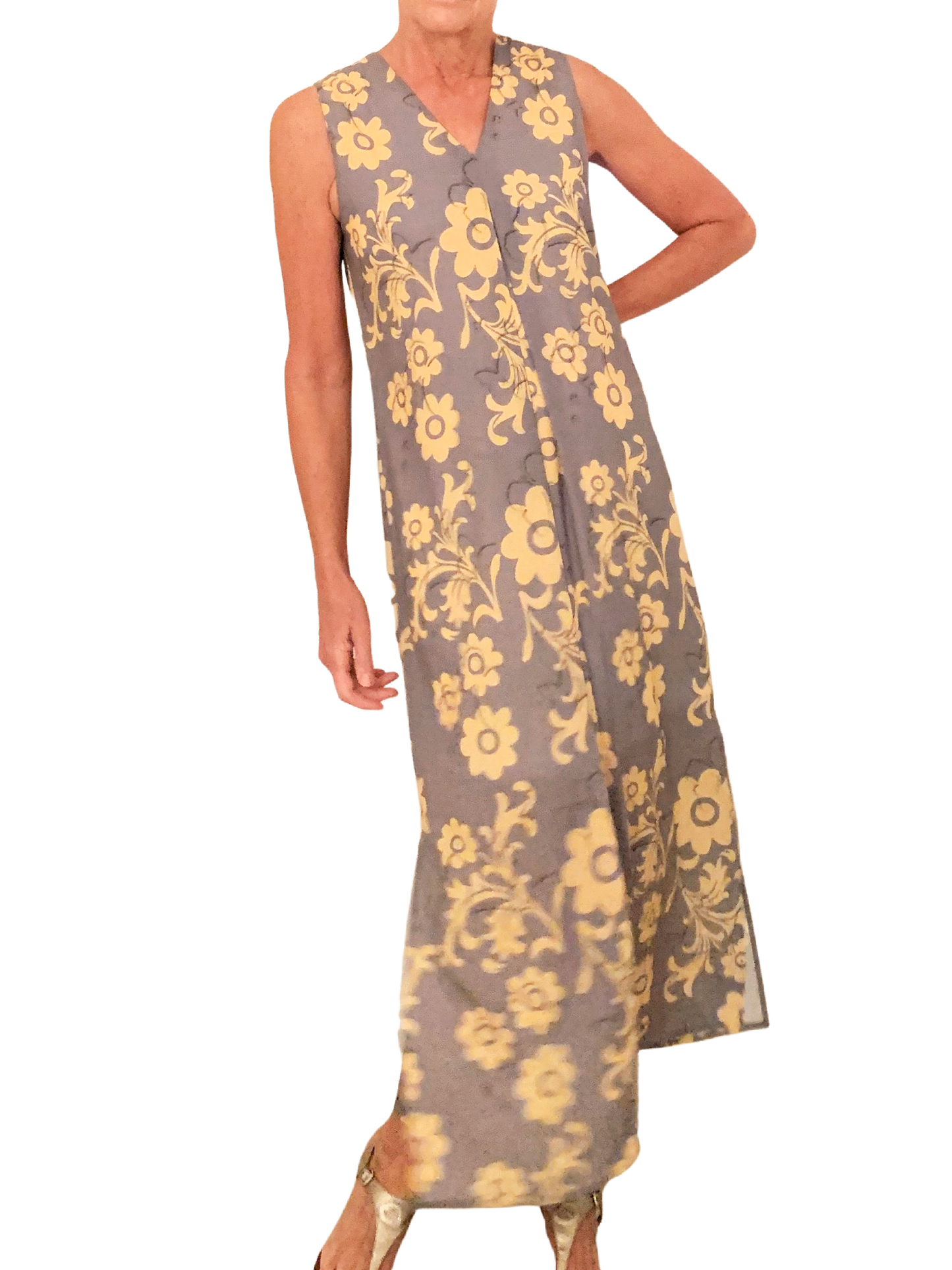 Maxi Pleat Dress - Retro Floral Print