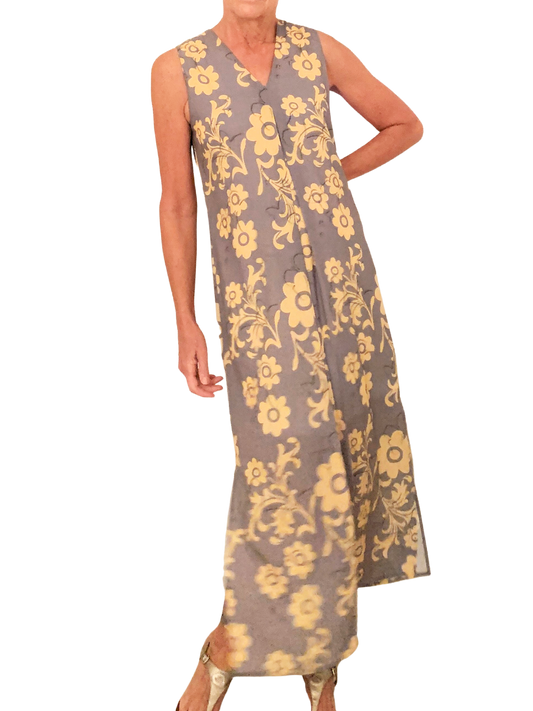 Maxi Pleat Dress - Retro Floral Print