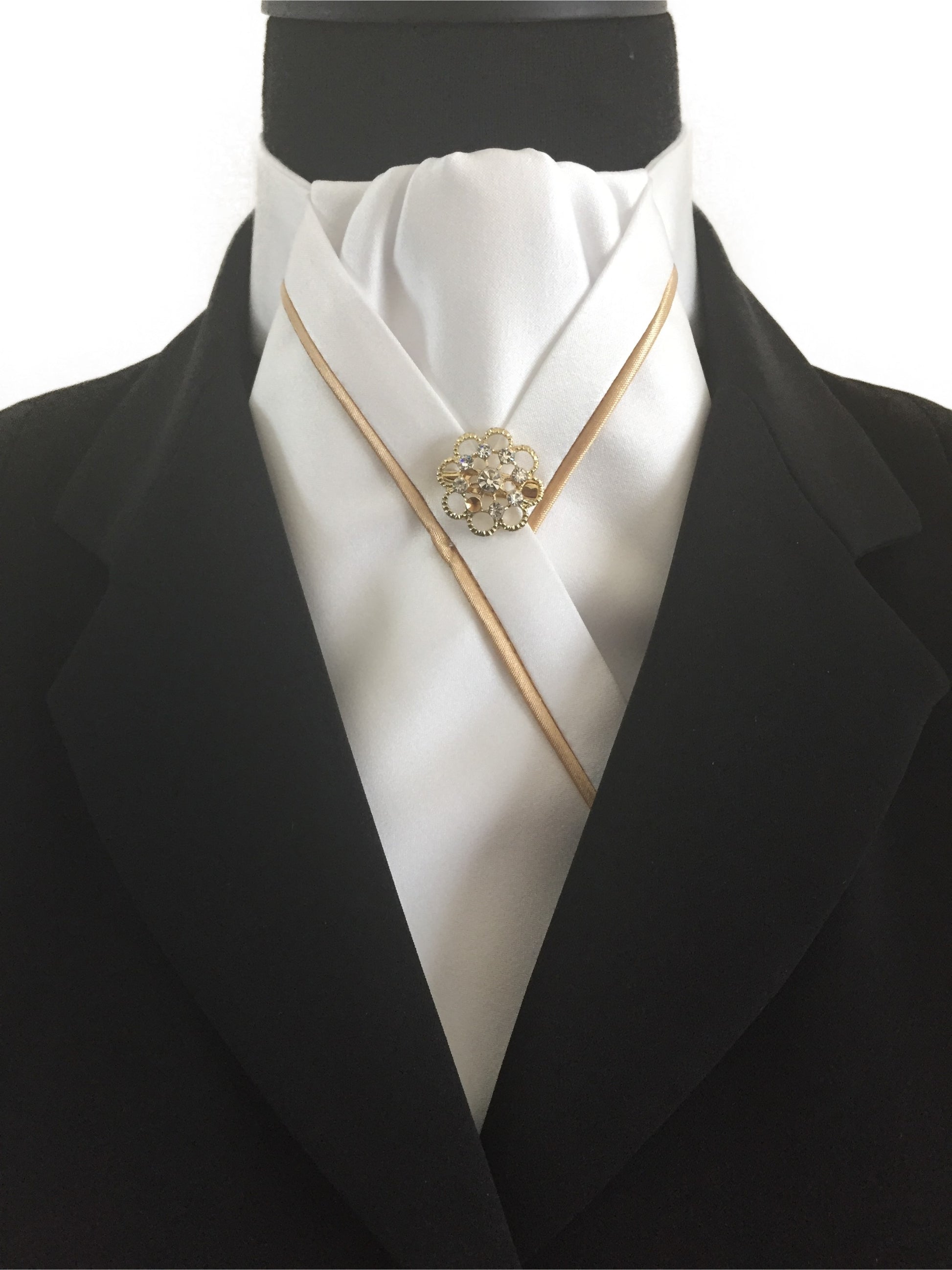 White Stock Tie with Gold Piping