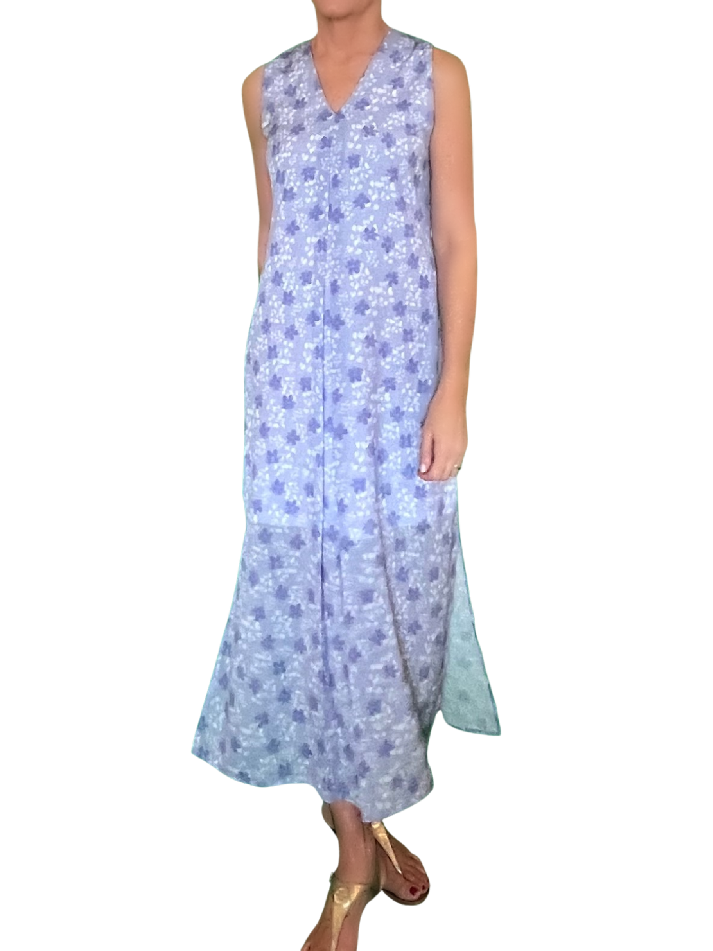 Maxi Pleat Dress - Periwinkle Mini Watercolor Flowers Print