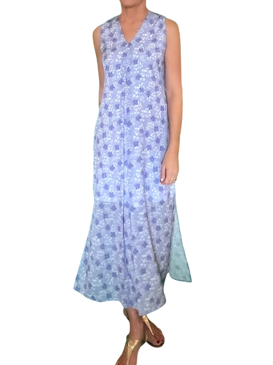 Maxi Pleat Dress - Periwinkle Mini Watercolor Flowers Print