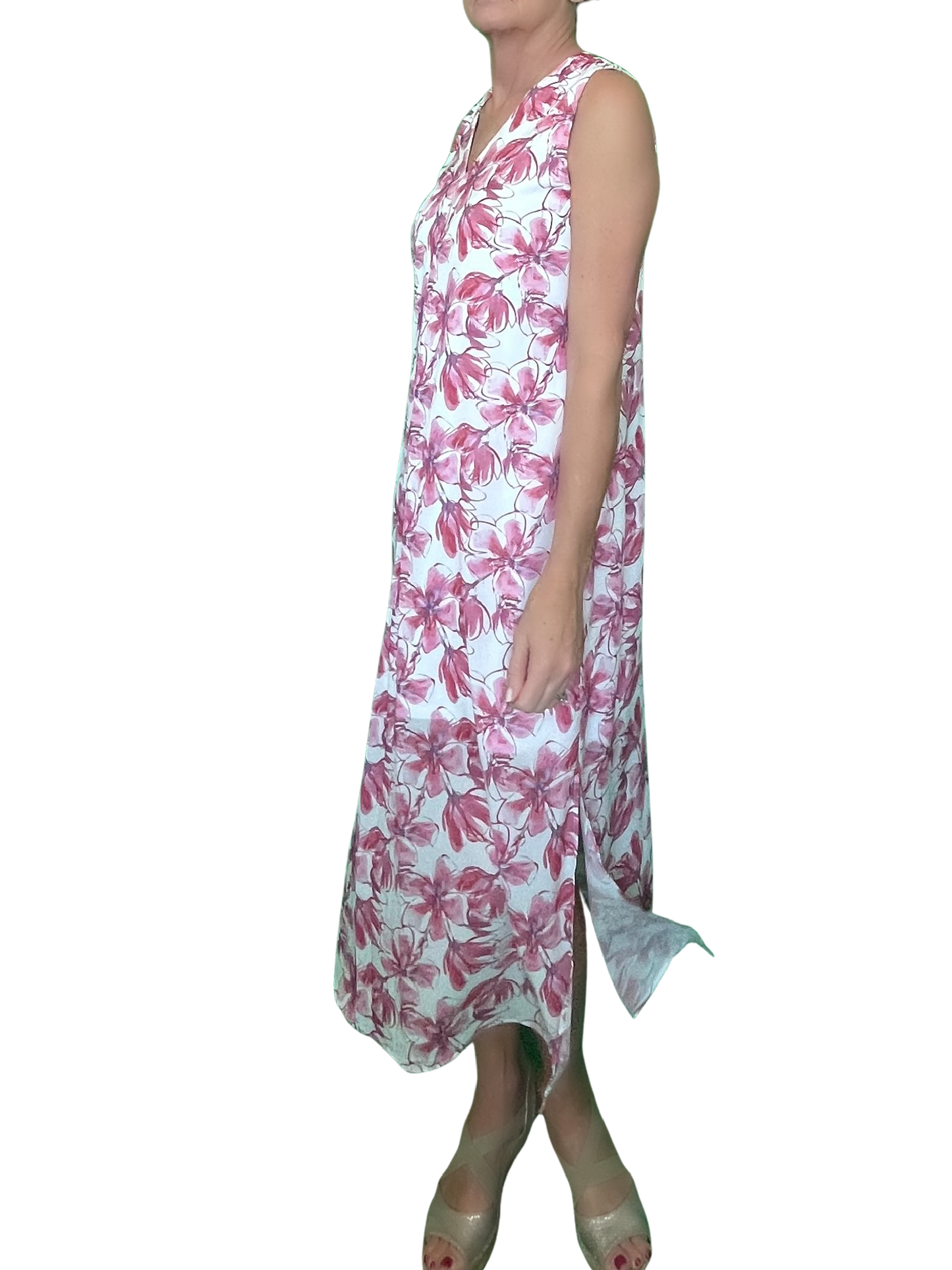 Maxi Pleat Dress - Raspberry Floral Print