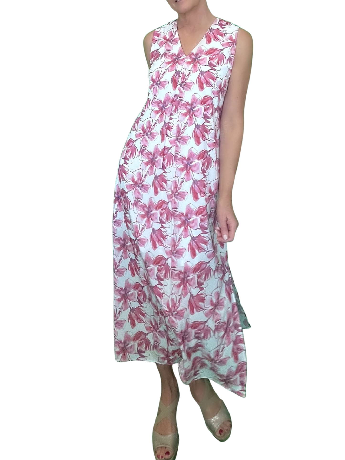 Maxi Pleat Dress - Raspberry Floral Print