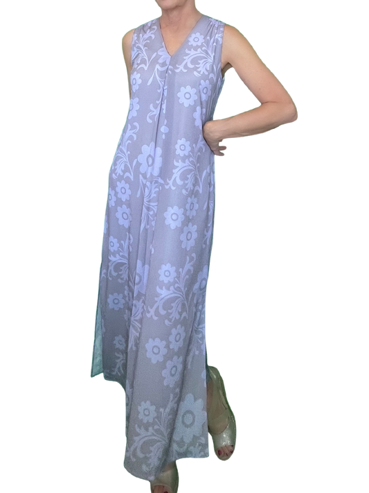 Maxi Pleat Dress - Lavender Retro Floral Print